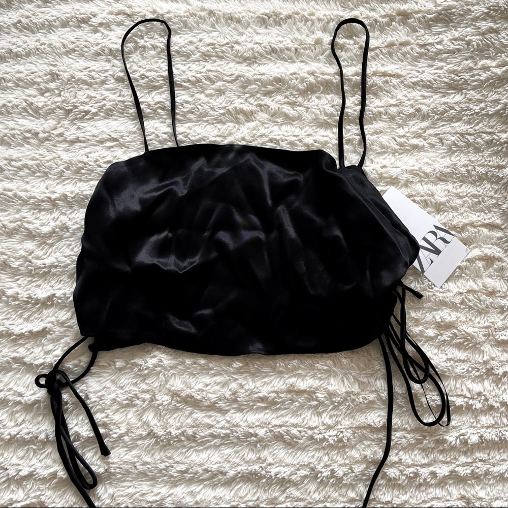 Lace up black crop top
